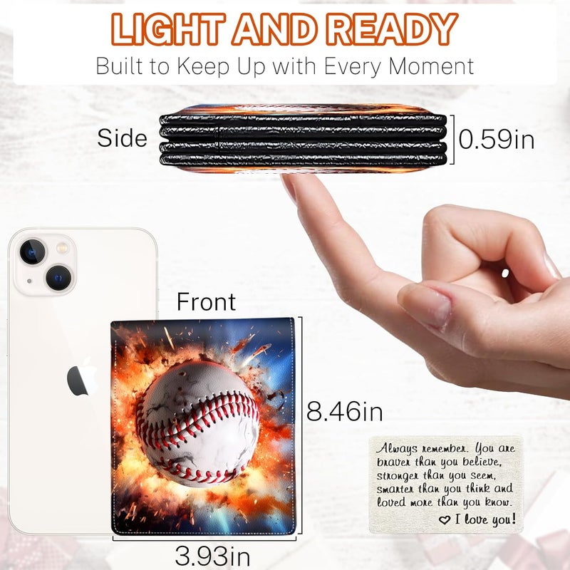 Mindow Boys Wallet for Kids, Teen Boy Baseball Wallets 9-12 8-10 8-12, Cool Novelty Leather Bifold Rfid Blocking Purse Coin Pocket Zipper Id Window for Children Men Male Youth Guys Birthday Christmas Gifts - Image 2